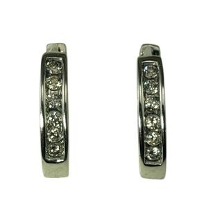 10 Karat White Gold Diamond Hoop Earrings #21391